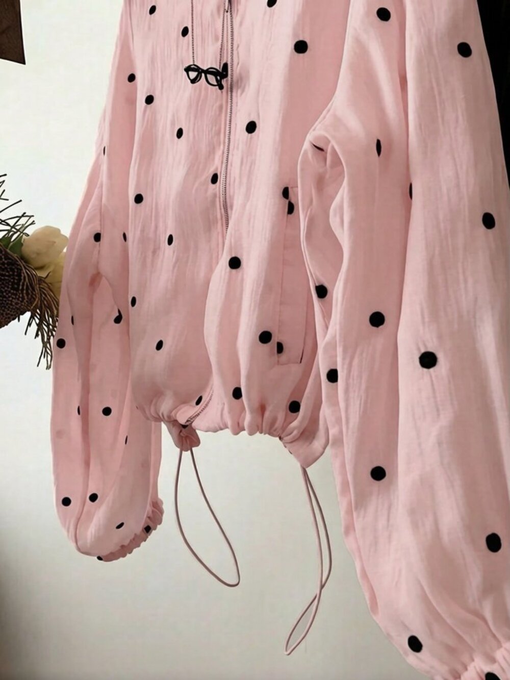 Pink Casual Women's Polka Dot Print Zip-Up Lightweight Jacket - Picture 3 of 6